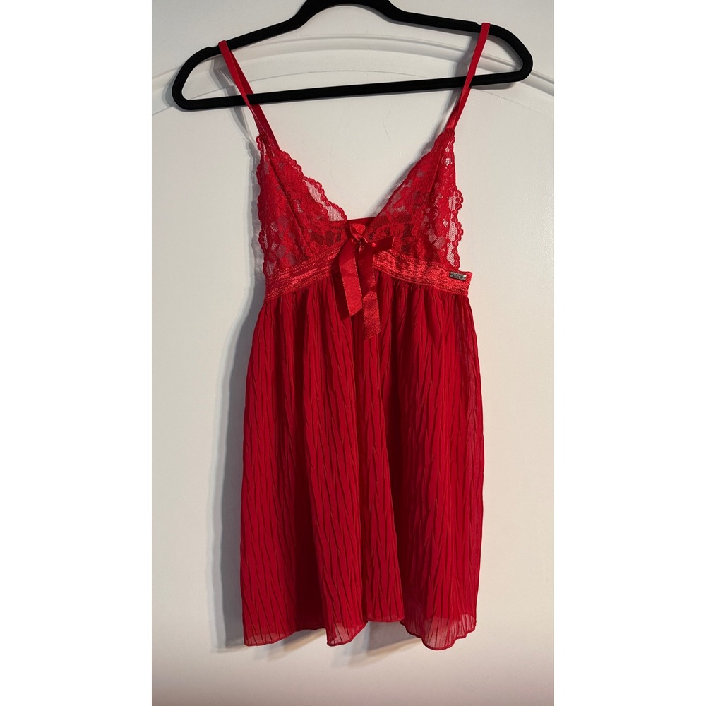 Rachel Rachel Roy Babydoll Chemise Small Red Lace Pleated Lingerie Designer Sexy